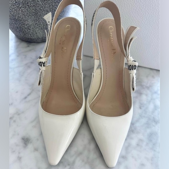 DIOR J’ADIOR Slingback Sandals Off White Patent Leather 38.5 B - Picture 5 of 10
